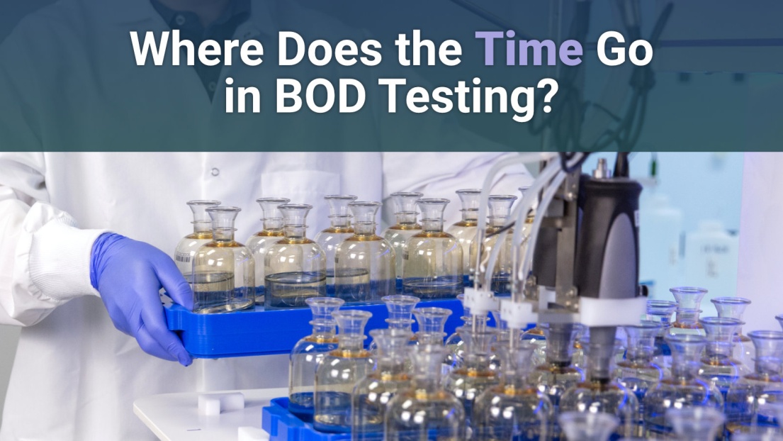 Chemist loading a tray of 12 BOD bottles onto a SEAL Analytical MiniLab ML for BOD Analysis.